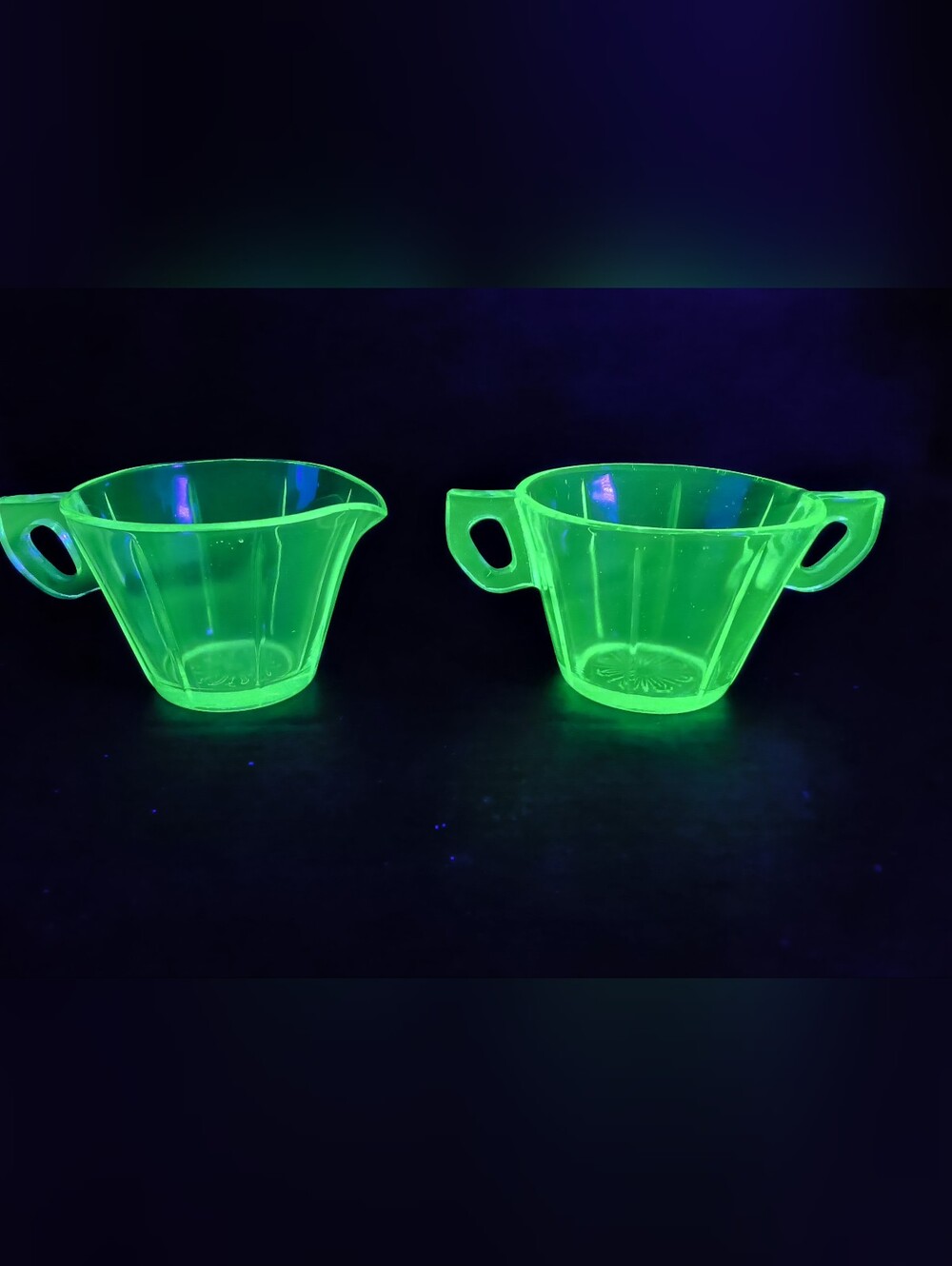 Uranium Glass Green Creamer and Sugar Set - Vibrant Green Home Dining